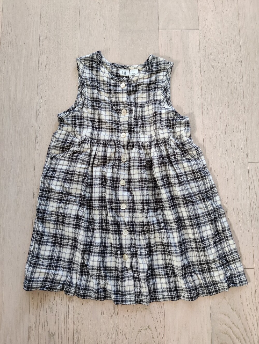 Vintage (90s) GAP Girls Black & White Plaid Button-Front Dress
